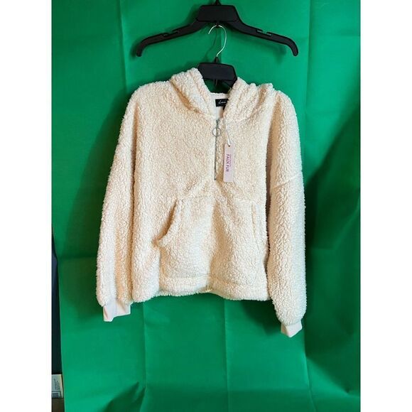Cream Hooded Sherpa Faux Fur Woman’s Jacket - Picture 1 of 11